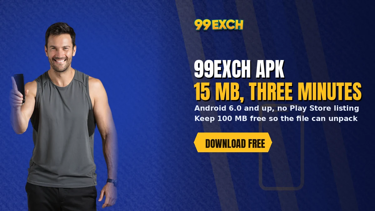99exch APK hero banner for the free 15 MB Android file handed out direct rather than through a store