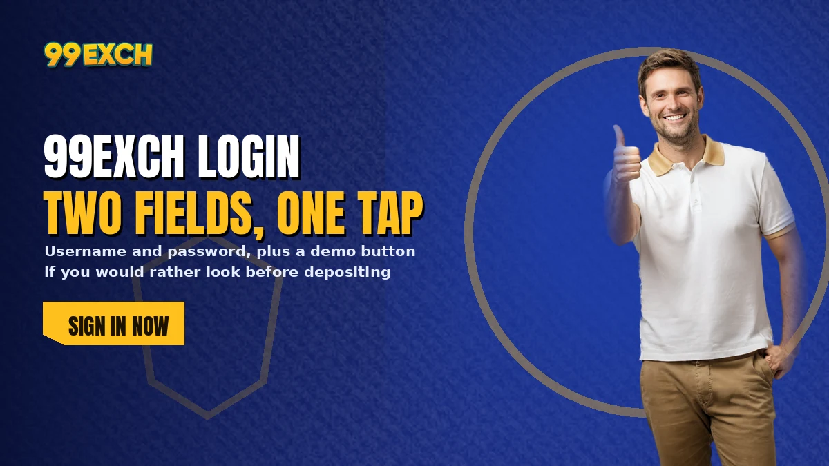 99Exch login hero banner with the two sign-in fields and the WhatsApp password reset route